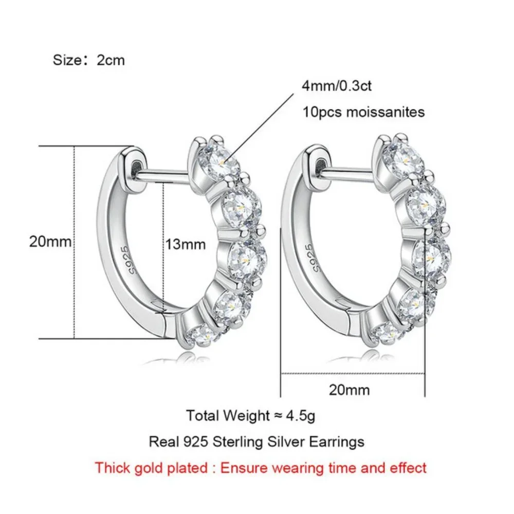 Certified 3ct. t.w. Moissanite Diamond 2cm Huggie Hoop Earrings NEW